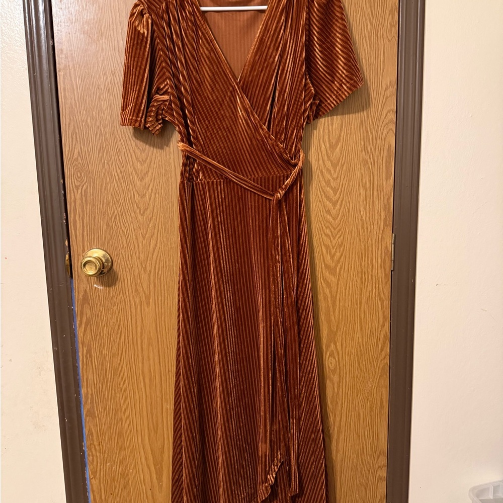 NWOT Velvet Wrap Maxi Dress in Rich Brown